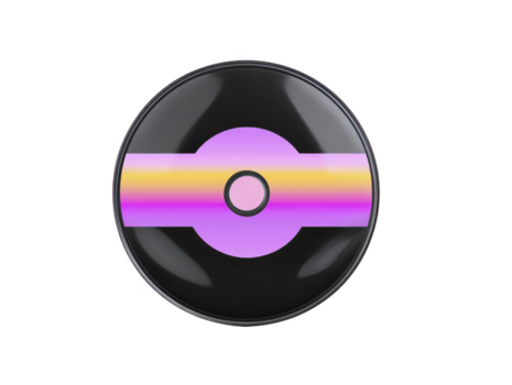 negro, púrpura, y amarillo degradado circular objeto con lustroso finalizar, presentando central circulo y horizontal raya, moderno y minimalista diseño, futurista y vibrante png