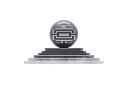 zwart steen ei met meetkundig patroon zit boven gelaagde circulaire voetstuk, omringd door de nevel, creëren mysterieus en futuristische atmosfeer, oproepen tot nieuwsgierigheid en intrigeren png