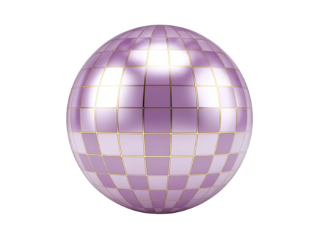Shiny pink sphere with reflective surface, grid pattern, geometric design, modern style, isolated on transparent background, futuristic and elegant appearance png