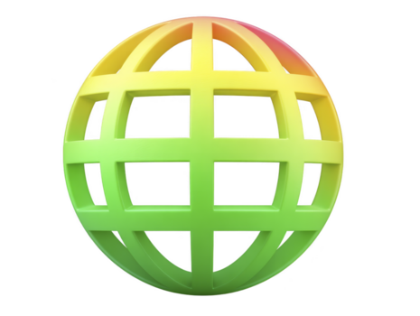 klot ikon med lutning gul grön och rosa Färg, 3d stil, symboliserar global förbindelse, internet, och kommunikation, modern och vibrerande design png