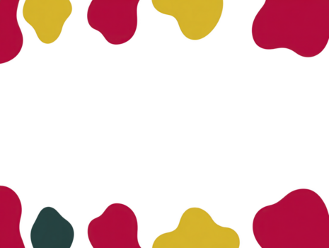 Abstract red and yellow organic shapes border blank black center, creating playful and modern frame ideal for creative projects, invitations, or digital backgrounds png