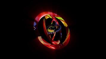een fantastisch abstractie met hud elementen. streams van digitaal gegevens zijn bevat binnen roterend concentrisch ringen van rood tint. video