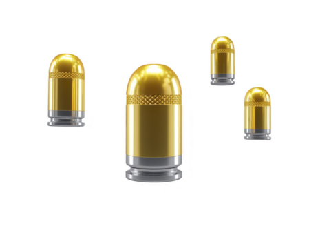 gouden kogel metalen munitie glimmend oppervlakte geïsoleerd Aan transparantie achtergrond drijvend realistisch stijl vuurwapen bestanddeel dichtbij omhoog modern ontwerp Gevaar bescherming png
