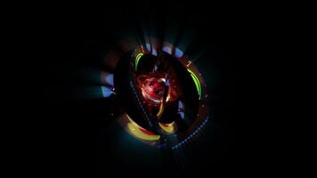 en färgrik, sci-fi abstraktion med hud element. strömmar av digital data är innehöll inom roterande koncentrisk ringar. video