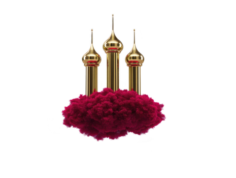 gouden toren ui koepel rood wolk fantasie surrealistische architectuur geïsoleerd glimmend metalen fantasierijk gouden toren met ui koepel architectuur stijgt bovenstaand levendig rood wolk creëren surrealistische png