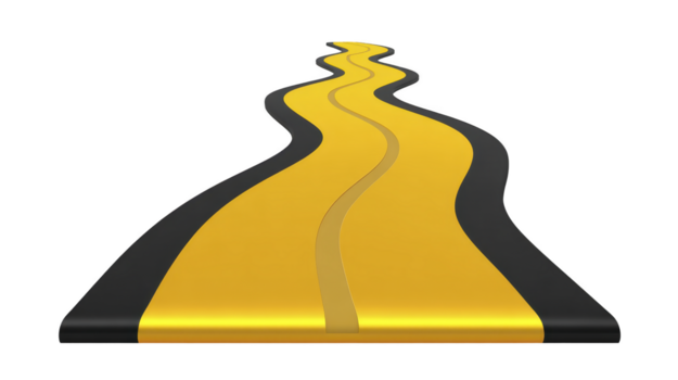 enroulement Jaune route avec noir les frontières, abstrait perspective, isolé sur transparence arrière-plan, symbolisant voyage, direction, et aventure, évoquant curiosité et optimisme png