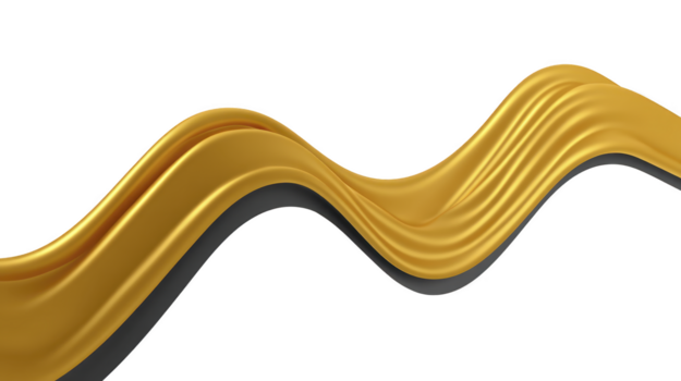 Golden wave abstract curve 3D render smooth metallic texture luxury design elegant line shiny gold modern background creative art dynamic shape png