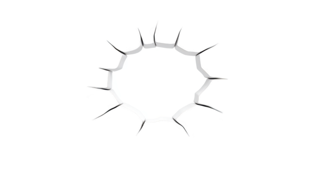 Hole crack broken wall damage destruction transparency background jagged sharp edges create dramatic effect suitable for concepts of impact or breakthrough png