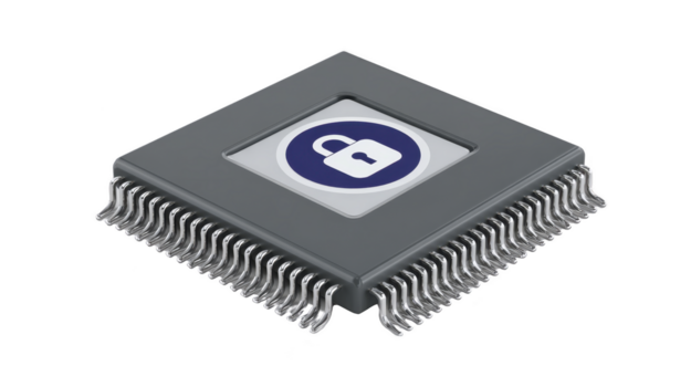 Microchip security lock technology data encryption protection hardware circuit privacy. Secure microchip with lock symbol representing data protection encryption and privacy modern technology png