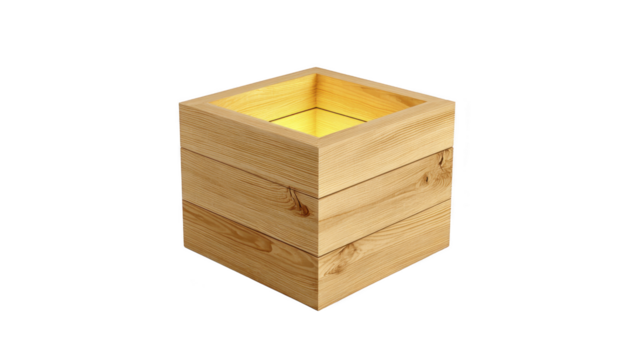 Square wooden box empty light brown smooth surface isolated on transparency background natural wood texture simple design storage container modern clean look png