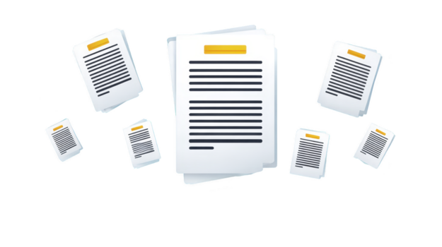 pilha do documento ilustração flutuando papel folhas digital papelada transparência fundo moderno plano estilo o negócio conceito organização escritório fluxo de trabalho produtividade eficiência comunicação png