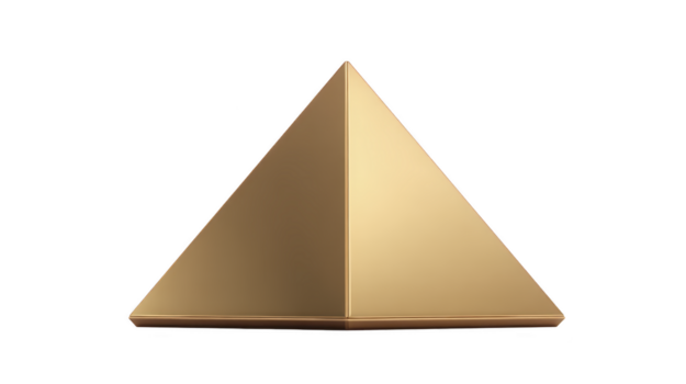 Golden pyramid geometric shape metallic surface isolated on transparency background modern design luxury minimal style 3D rendering elegant shiny decorative object png