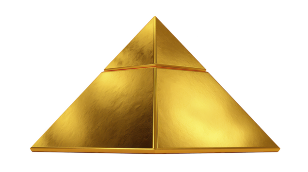 d'oro piramide brillante metallico superficie geometrico forma isolato su trasparenza sfondo 3d interpretazione lusso elegante liscio struttura moderno design astratto arte decorativo oggetto png