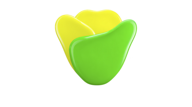 astratto verde e giallo tulipano forma, lucido superficie, moderno minimo stile, isolato su trasparenza sfondo, allegro e vivace decorativo elemento png