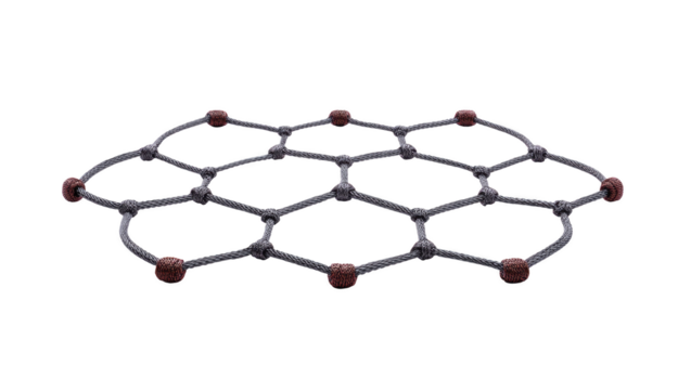 hexagonal cuerda red con marrón nudos, aislado en transparente fondo, usado para escalada, parques infantiles, o Deportes, demostración durable construcción y geométrico modelo png
