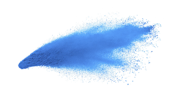 blå pulver explosion, dynamisk brista av bra pigment partiklar, isolerat på transparent bakgrund, vibrerande Färg stänk för kreativ design, energisk och konstnärlig visuell effekt png