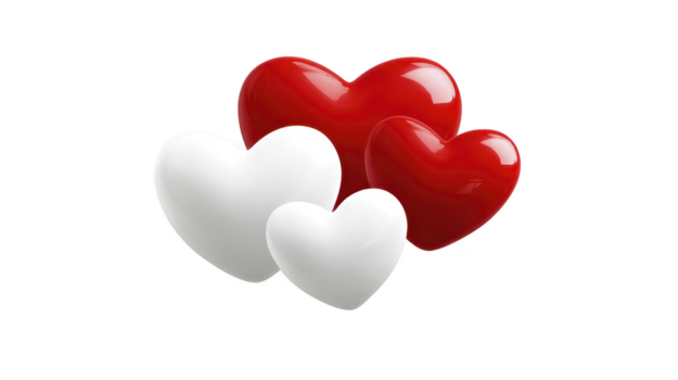 Red heart white heart glossy love romance passion affection shiny valentine happiness togetherness create romantic and joyful mood with two red and two white glossy heart shapes isolated png