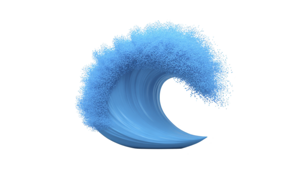 blu onda con dinamico spruzzo effetto, digitale arte, isolato su trasparente sfondo, moderno astratto stile, vivace e energico, adatto per creativo design progetti png