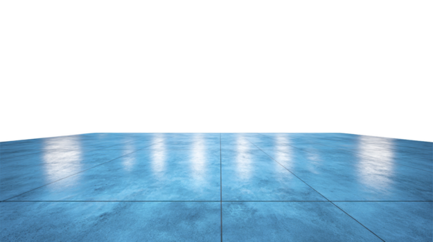 azul loseta piso con lustroso superficie reflejando luz, moderno vacío interior espacio, limpiar y minimalista diseño, adecuado para producto monitor o antecedentes utilizar png