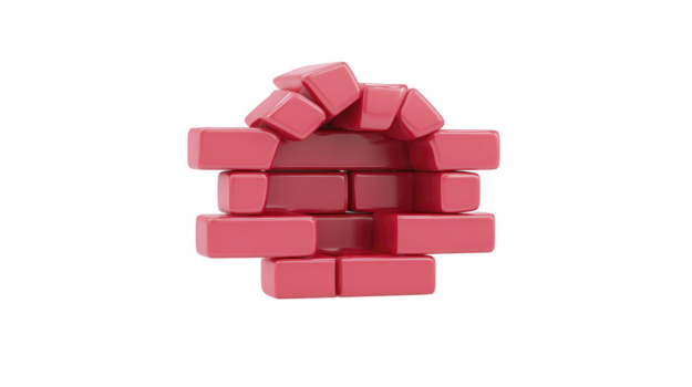 rojo ladrillo pared con agujero, aislado en transparencia fondo, simbolizando vulnerabilidad, destrucción, o descubrimiento, con juguetón y minimalista 3d estilo png