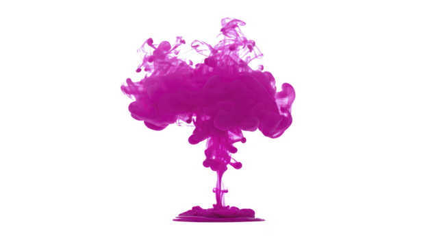 Vibrant magenta ink cloud swirling in water, creating abstract artistic shape with smooth texture and dynamic movement, isolated on transparency background, evoking creativity and imagination png