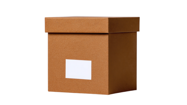 brun kartong låda med tom vit märka, isolerat på genomskinlighet bakgrund, Begagnade för förpackning, frakt, eller lagring, enkel och minimalistisk design, praktisk och mångsidig png