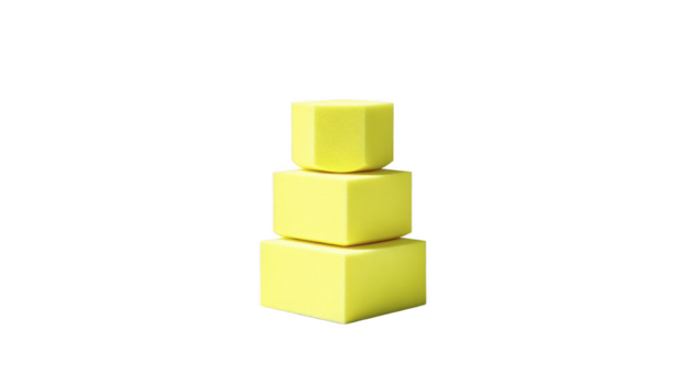 giallo schiuma cubo morbido struttura impilati geometrico forma isolato pulito minimo giocoso luminosa leggero creativo preparativi moderno design allegro umore studio sfondo semplice composizione png