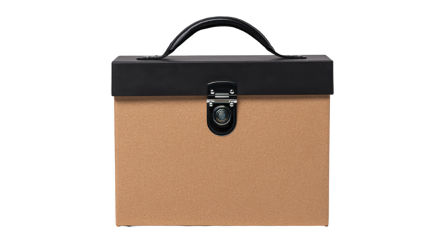 Brown document case with black handle and secure lock, ideal for office or school use, portable and sturdy, suitable for organizing paperwork, professional and practical design png