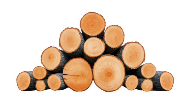 gestapeld hout log plakjes, natuurlijk hout kruis secties, tonen boom ringen en ruw blaffen, geregeld in piramide vorm geven aan, geïsoleerd Aan transparantie achtergrond, rustiek en biologisch stijl png