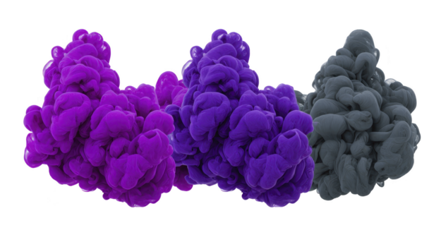 vibrante púrpura y negro tinta nubes arremolinándose submarino, creando dramático resumen modelo con suave, ondulante formas y sentido de movimiento en transparencia antecedentes png