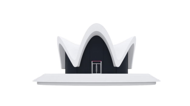 moderno blanco edificio con único curvo techo minimalista arquitectura frente ver resumen diseño contemporáneo estilo creativo estructura público espacio limpiar líneas futurista Mira png