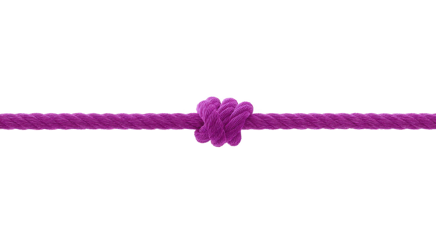 Purple rope, tied in simple knot, isolated on transparent background, symbolizing connection, strength, and unity, with clean and minimalistic style png