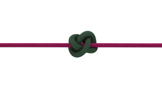 Red rope with green decorative knot in center, isolated on transparent background, symbolizing connection, unity, and strength, with minimal and clean style png