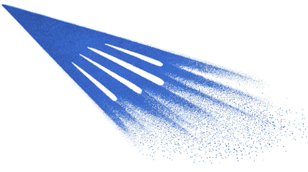 Blue spray paint splatter with dynamic triangular shape, scattered particles, and artistic texture, ideal for creative backgrounds, graffiti art, or digital design projects png