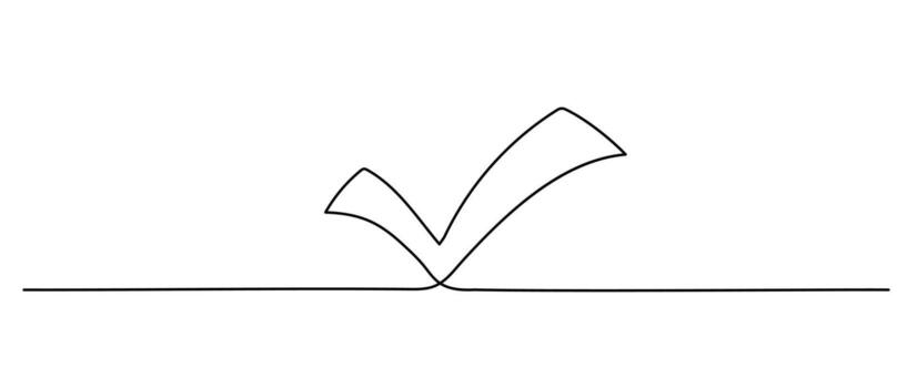 Checkmark one line sketch. Hand drawn continuous icon isolated on white background. vector