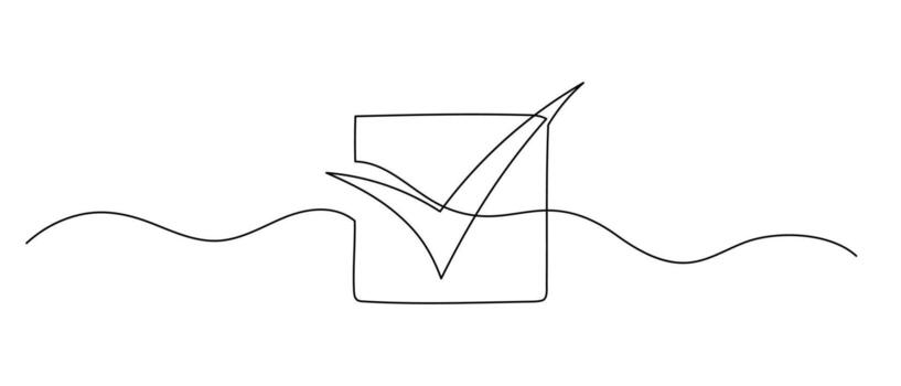 Checkmark in square one line illustration. Hand drawn continuous icon isolated on white background. vector