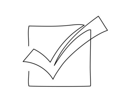 Checkmark in square linework. Hand drawn continuous one line illustration isolated on white background. vector