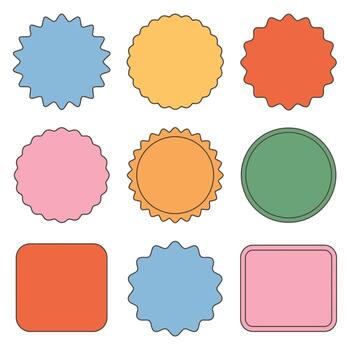 Collection of nine colorful graphic shapes for design elements and labels vector