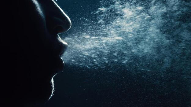 Detailed Slow Motion Visualization of Sneezing Airflow Patterns and Particles photo