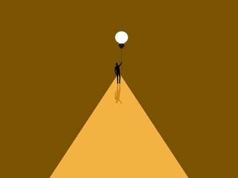 leader holds a lightbulb to guide the way. vector