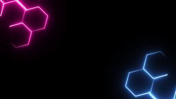 raggiante neon esagonale frame.abstract bellissimo neon leggero telaio sfondo. astratto neon leggero esagono confine telaio video