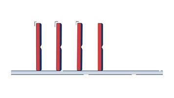 röd domino faller i sekvens 2d objekt klotter animation. kedja reaktion. block rad påverkan rörelse. domino effekt animerad platt element isolerat på vit bakgrund. tecknad serie 4k teckning video