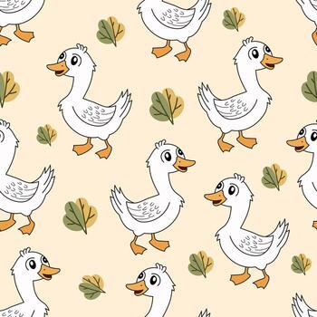 Seamless duck pattern illustration featuring leaf elements vector