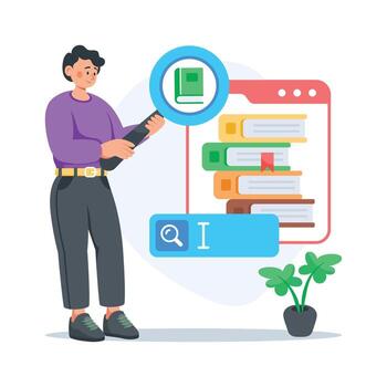 Person searching digital library resources vector