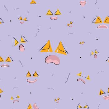 Abstract cartoon face pattern with triangle eyes on lavender background vector