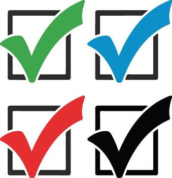 Four colorful check marks in boxes set vector