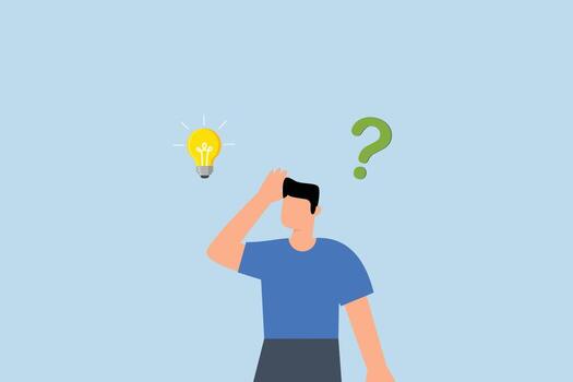 solución a resolver problema, empresario considera camino a habla a un problema con respecto a bombilla y pregunta marca. vector