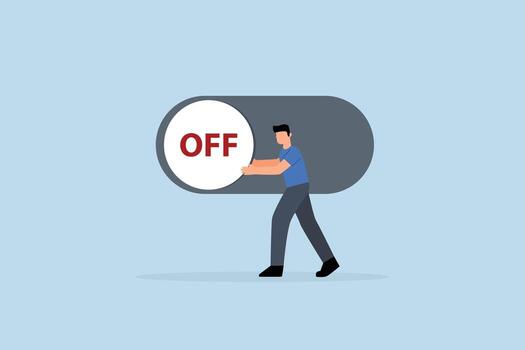 Switch off, businessman pushing switch to be off in control panel dashboard, vector