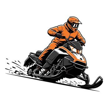 Dynamic snowmobiler in action, carving through winter terrain with thrilling speed and precision vector