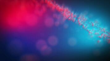 Abstract visualization of a glowing red particle stream flowing across a futuristic blue and magenta bokeh background, representing data or cellular movement video